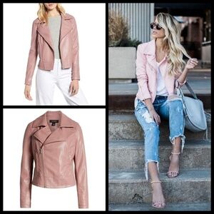 💕HALOGEN💕 Dusty Rose Faux Leather Moto Jacket S